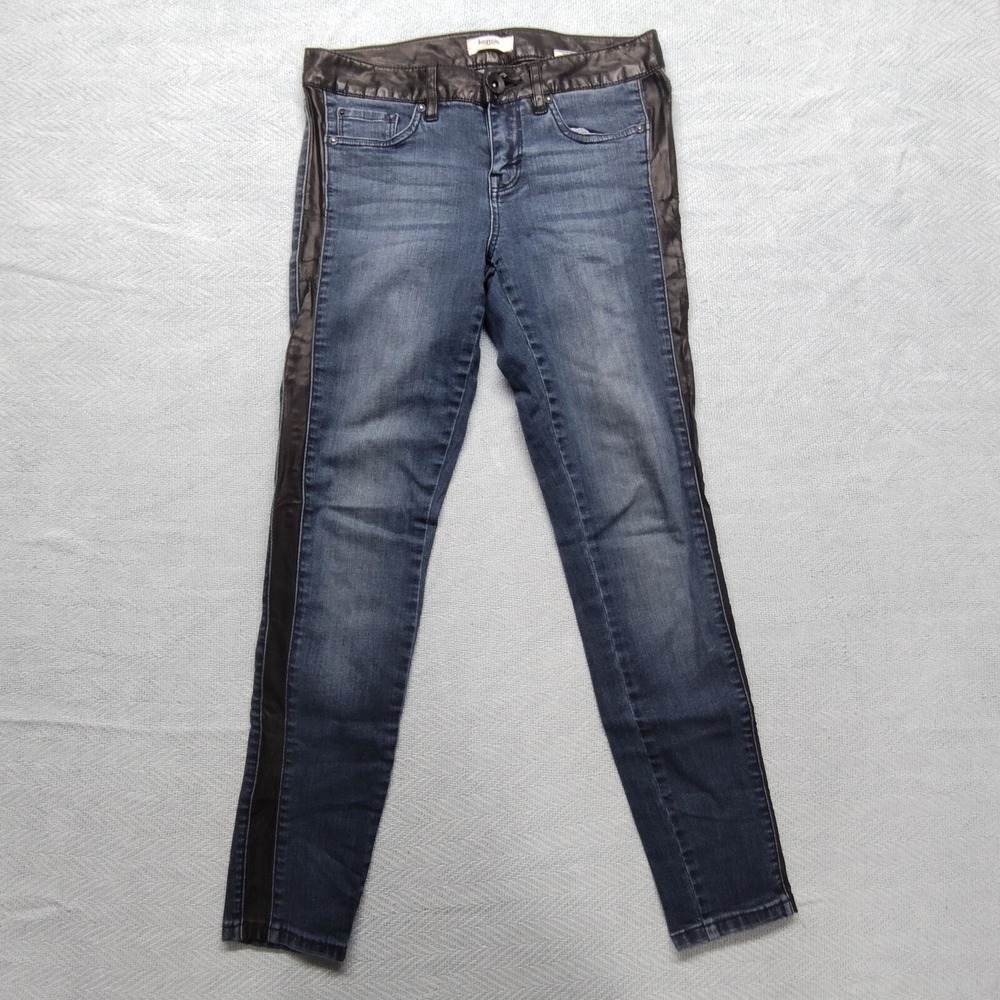 Kensie 26 skinny denim jeans black faux leather accents FLAWS